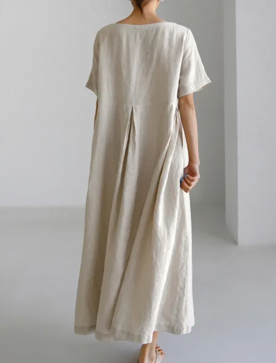 Discount Women's Long Dress Maxi Dress Linen-Inspired Dresses Casual Dress Cotton Linen Dress Stylish Casual Vacation Daily Date Regular Fit Plain Short Sleeve Crew Neck Navy Blue Dark Green Apricot Summer Women Dresses