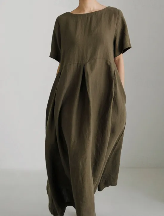 Discount Women's Long Dress Maxi Dress Linen-Inspired Dresses Casual Dress Cotton Linen Dress Stylish Casual Vacation Daily Date Regular Fit Plain Short Sleeve Crew Neck Navy Blue Dark Green Apricot Summer Women Dresses