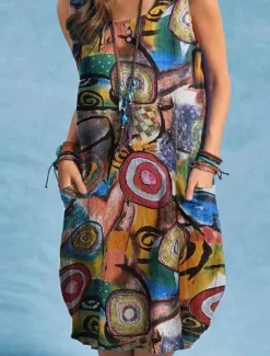 Clearance Women's Long Dress Maxi Dress Casual Dress Long Sleeve Boho Dress Boho Dress Stylish Basic Casual Vacation Daily Date Loose Fit Graphic Sleeveless Crew Neck Summer Spring Women Floral Dresses|Spring Dresses