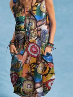 Clearance Women's Long Dress Maxi Dress Casual Dress Long Sleeve Boho Dress Boho Dress Stylish Basic Casual Vacation Daily Date Loose Fit Graphic Sleeveless Crew Neck Summer Spring Women Floral Dresses|Spring Dresses