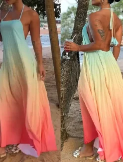 Clearance Women's Long Dress Maxi Dress Slip Dress Fashion Modern Outdoor Holiday Going out Regular Fit Color Gradient Sleeveless Spaghetti Strap Summer Women Sundresses