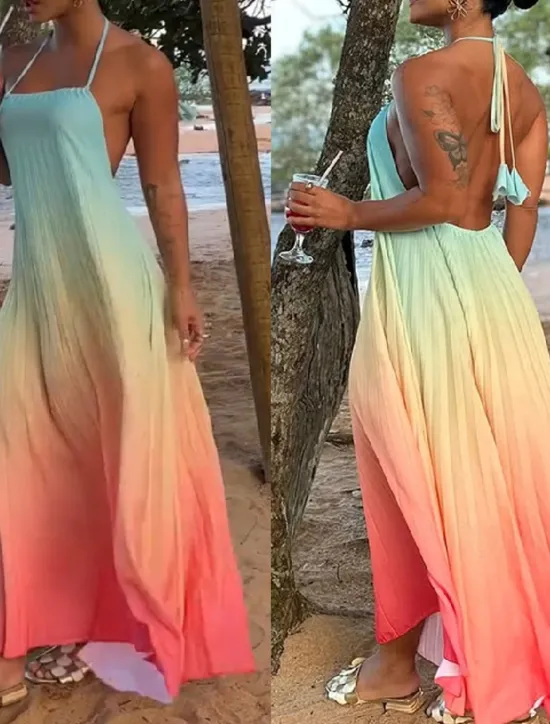 Clearance Women's Long Dress Maxi Dress Slip Dress Fashion Modern Outdoor Holiday Going out Regular Fit Color Gradient Sleeveless Spaghetti Strap Summer Women Sundresses