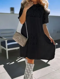 Sale Women's Long Dress Maxi Dress Lace Dress Boho Dress Elegant Stylish Casual Vacation Daily Regular Fit Plain Short Sleeve Crew Neck Black White Blue Summer Spring Women White Dresses