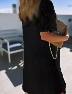 Sale Women's Long Dress Maxi Dress Lace Dress Boho Dress Elegant Stylish Casual Vacation Daily Regular Fit Plain Short Sleeve Crew Neck Black White Blue Summer Spring Women White Dresses