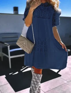 Sale Women's Long Dress Maxi Dress Lace Dress Boho Dress Elegant Stylish Casual Vacation Daily Regular Fit Plain Short Sleeve Crew Neck Black White Blue Summer Spring Women White Dresses