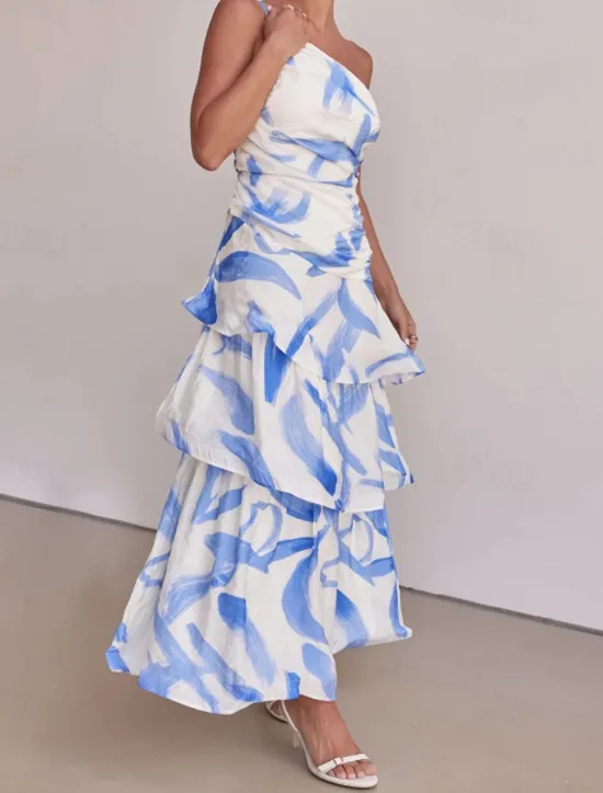 Clearance Women's Long Dress Maxi Dress Floral Dress Print Dress Fashion Modern Outdoor Vacation Holiday Regular Fit Flower Sleeveless One Shoulder Pink Blue Light Purple Light Blue Summer Women Floral Dresses