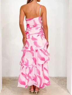 Clearance Women's Long Dress Maxi Dress Floral Dress Print Dress Fashion Modern Outdoor Vacation Holiday Regular Fit Flower Sleeveless One Shoulder Pink Blue Light Purple Light Blue Summer Women Floral Dresses