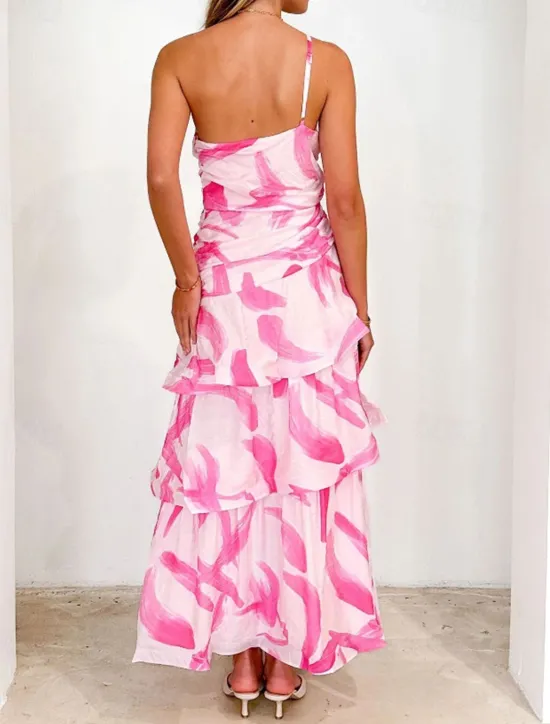 Clearance Women's Long Dress Maxi Dress Floral Dress Print Dress Fashion Modern Outdoor Vacation Holiday Regular Fit Flower Sleeveless One Shoulder Pink Blue Light Purple Light Blue Summer Women Floral Dresses