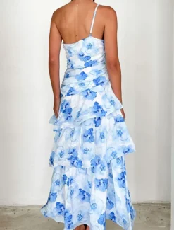 Clearance Women's Long Dress Maxi Dress Floral Dress Print Dress Fashion Modern Outdoor Vacation Holiday Regular Fit Flower Sleeveless One Shoulder Pink Blue Light Purple Light Blue Summer Women Floral Dresses