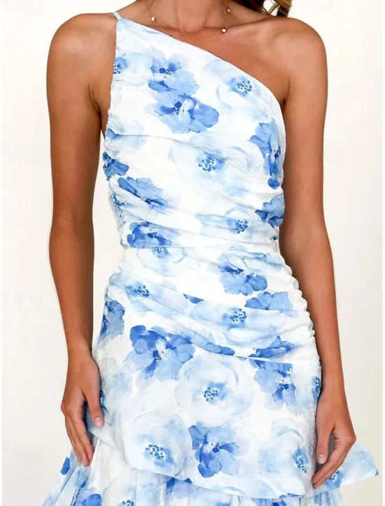 Clearance Women's Long Dress Maxi Dress Floral Dress Print Dress Fashion Modern Outdoor Vacation Holiday Regular Fit Flower Sleeveless One Shoulder Pink Blue Light Purple Light Blue Summer Women Floral Dresses