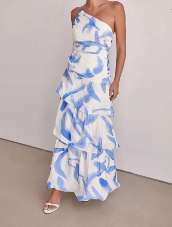 Clearance Women's Long Dress Maxi Dress Floral Dress Print Dress Fashion Modern Outdoor Vacation Holiday Regular Fit Flower Sleeveless One Shoulder Pink Blue Light Purple Light Blue Summer Women Floral Dresses