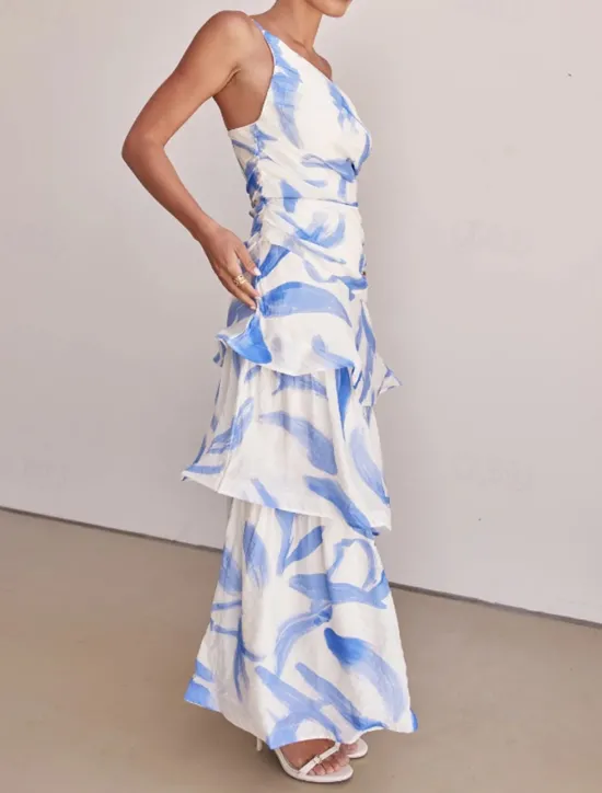 Clearance Women's Long Dress Maxi Dress Floral Dress Print Dress Fashion Modern Outdoor Vacation Holiday Regular Fit Flower Sleeveless One Shoulder Pink Blue Light Purple Light Blue Summer Women Floral Dresses