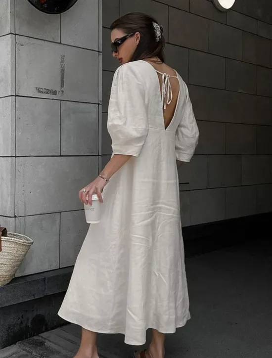 Clearance Women's Long Dress Maxi Dress Casual Dress Summer Dress Boho Dress Elegant Fashion Basic Puff Sleeve Office Birthday Daily Regular Fit Plain Half Sleeve Deep V Summer Spring Fall Women White Dresses