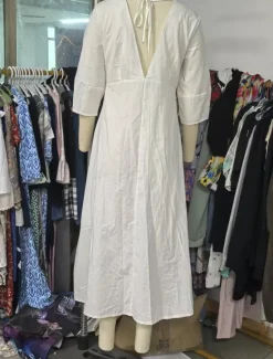 Clearance Women's Long Dress Maxi Dress Casual Dress Summer Dress Boho Dress Elegant Fashion Basic Puff Sleeve Office Birthday Daily Regular Fit Plain Half Sleeve Deep V Summer Spring Fall Women White Dresses