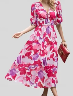 Clearance Women's Long Dress Maxi Dress Casual Dress A Line Dress Floral Dress Summer Dress Elegant Stylish Vacation Daily Date Regular Fit Floral Short Sleeve V Neck Black Pink Blue Green Summer Women Floral Dresses