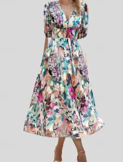 Clearance Women's Long Dress Maxi Dress Casual Dress A Line Dress Floral Dress Summer Dress Elegant Stylish Vacation Daily Date Regular Fit Floral Short Sleeve V Neck Black Pink Blue Green Summer Women Floral Dresses