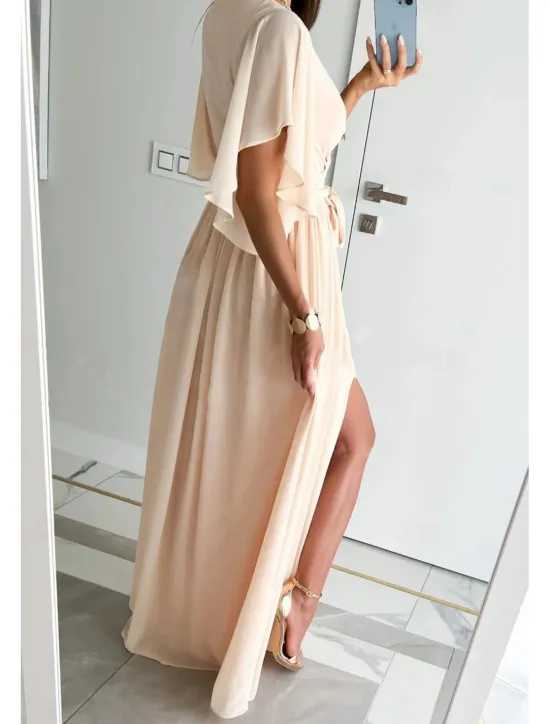 Discount Women's Long Dress Maxi Dress Formal Dress Fashion Flare Cuff Sleeve Party Date Regular Fit Plain Short Sleeve V Neck Black Red Blue Khaki Summer Women White Dresses