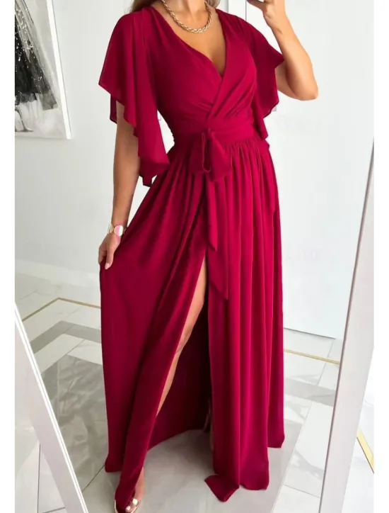 Discount Women's Long Dress Maxi Dress Formal Dress Fashion Flare Cuff Sleeve Party Date Regular Fit Plain Short Sleeve V Neck Black Red Blue Khaki Summer Women White Dresses