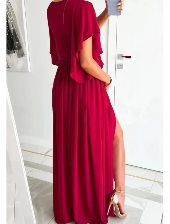 Discount Women's Long Dress Maxi Dress Formal Dress Fashion Flare Cuff Sleeve Party Date Regular Fit Plain Short Sleeve V Neck Black Red Blue Khaki Summer Women White Dresses
