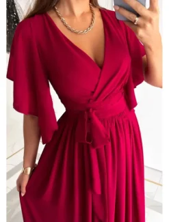 Discount Women's Long Dress Maxi Dress Formal Dress Fashion Flare Cuff Sleeve Party Date Regular Fit Plain Short Sleeve V Neck Black Red Blue Khaki Summer Women White Dresses