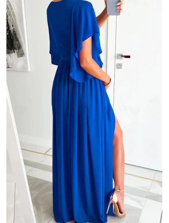 Discount Women's Long Dress Maxi Dress Formal Dress Fashion Flare Cuff Sleeve Party Date Regular Fit Plain Short Sleeve V Neck Black Red Blue Khaki Summer Women White Dresses