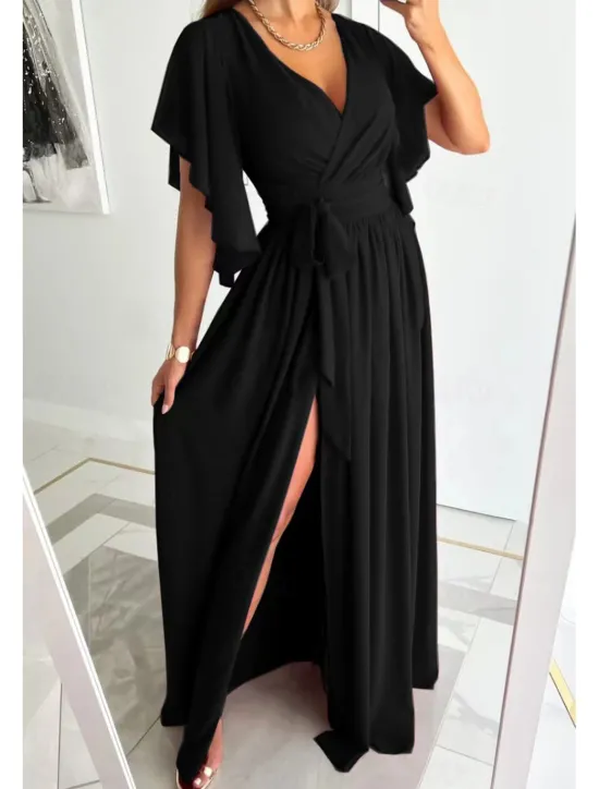 Discount Women's Long Dress Maxi Dress Formal Dress Fashion Flare Cuff Sleeve Party Date Regular Fit Plain Short Sleeve V Neck Black Red Blue Khaki Summer Women White Dresses