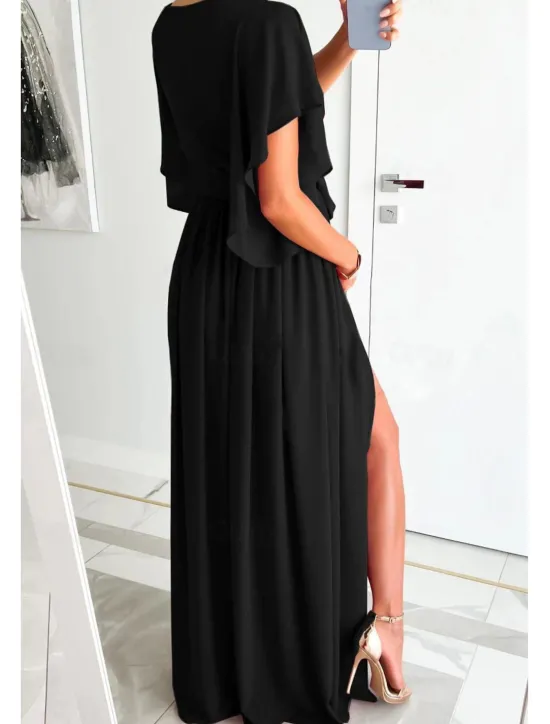 Discount Women's Long Dress Maxi Dress Formal Dress Fashion Flare Cuff Sleeve Party Date Regular Fit Plain Short Sleeve V Neck Black Red Blue Khaki Summer Women White Dresses