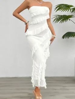 Sale Women's Long Dress Maxi Dress White Dress Prom Dress Party Dress Cocktail Dress Fashion Modern Festival Dress Wedding Party Special Occasion Regular Fit Plain Sleeveless Strapless White Pink Blue Women White Dresses