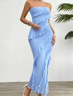 Sale Women's Long Dress Maxi Dress White Dress Prom Dress Party Dress Cocktail Dress Fashion Modern Festival Dress Wedding Party Special Occasion Regular Fit Plain Sleeveless Strapless White Pink Blue Women White Dresses