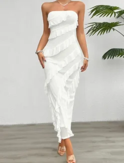 Sale Women's Long Dress Maxi Dress White Dress Prom Dress Party Dress Cocktail Dress Fashion Modern Festival Dress Wedding Party Special Occasion Regular Fit Plain Sleeveless Strapless White Pink Blue Women White Dresses