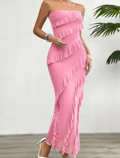 Sale Women's Long Dress Maxi Dress White Dress Prom Dress Party Dress Cocktail Dress Fashion Modern Festival Dress Wedding Party Special Occasion Regular Fit Plain Sleeveless Strapless White Pink Blue Women White Dresses
