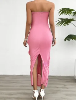 Sale Women's Long Dress Maxi Dress White Dress Prom Dress Party Dress Cocktail Dress Fashion Modern Festival Dress Wedding Party Special Occasion Regular Fit Plain Sleeveless Strapless White Pink Blue Women White Dresses