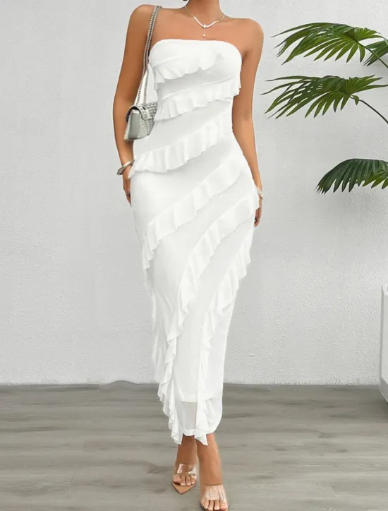 Sale Women's Long Dress Maxi Dress White Dress Prom Dress Party Dress Cocktail Dress Fashion Modern Festival Dress Wedding Party Special Occasion Regular Fit Plain Sleeveless Strapless White Pink Blue Women White Dresses