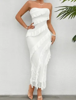 Sale Women's Long Dress Maxi Dress White Dress Prom Dress Party Dress Cocktail Dress Fashion Modern Festival Dress Wedding Party Special Occasion Regular Fit Plain Sleeveless Strapless White Pink Blue Women White Dresses