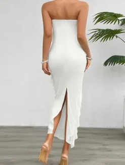 Sale Women's Long Dress Maxi Dress White Dress Prom Dress Party Dress Cocktail Dress Fashion Modern Festival Dress Wedding Party Special Occasion Regular Fit Plain Sleeveless Strapless White Pink Blue Women White Dresses