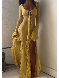 Women's Long Dress Maxi Dress Boho Dress Fashion Vacation Date Going out Regular Fit Plain Long Sleeve V Neck Summer Women Floral Dresses