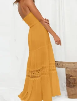 New Women's Long Dress Maxi Dress Casual Dress Chiffon Dress Summer Dress Elegant Stylish Casual Vacation Daily Beach Regular Fit Plain Sleeveless Halter Neck Black White Yellow Green Summer Women Cocktail Dress
