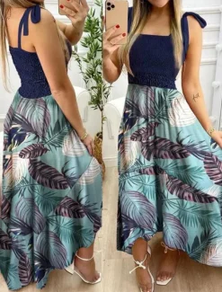 Women's Long Dress Maxi Dress A Line Dress Floral Dress Summer Dress Cami Dress Elegant Stylish Vacation Daily Date Regular Fit Floral Sleeveless Square Neck Yellow Pink Red Dark Blue Summer Women Spring Dresses