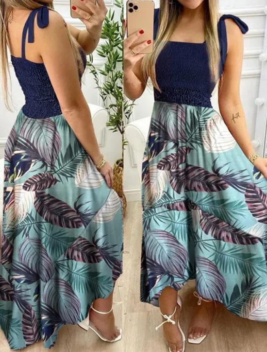 Women's Long Dress Maxi Dress A Line Dress Floral Dress Summer Dress Cami Dress Elegant Stylish Vacation Daily Date Regular Fit Floral Sleeveless Square Neck Yellow Pink Red Dark Blue Summer Women Spring Dresses
