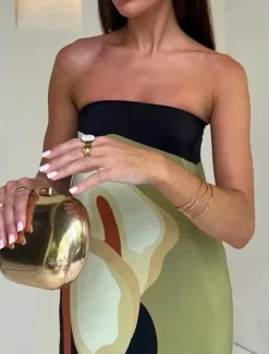 Sale Women's Long Dress Maxi Dress Cocktail Dress Print Dress Fashion Modern Vacation Holiday Tea Party Regular Fit Color Block Sleeveless Strapless Summer Women Work Dresses