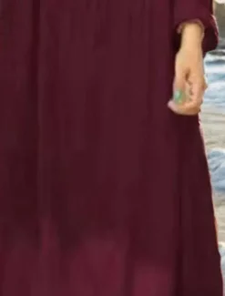 Best Women's Long Dress Maxi Dress Linen-Inspired Dresses Cotton Linen Dress Hawaiian Regular Fit Solid Color Long Sleeve Crew Neck claret Beige Summer Spring Women Dresses