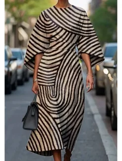 Clearance Women's Long Dress Maxi Dress Casual Dress Summer Dress Fashion Modern Daily Date Weekend Regular Fit Geometric 3/4 Length Sleeve Crew Neck Black Yellow Light Green Pink Summer Women Floral Dresses