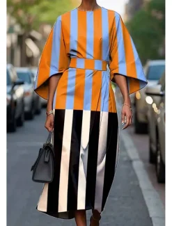 Clearance Women's Long Dress Maxi Dress Casual Dress Summer Dress Fashion Modern Daily Date Weekend Regular Fit Geometric 3/4 Length Sleeve Crew Neck Black Yellow Light Green Pink Summer Women Floral Dresses