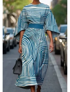 Clearance Women's Long Dress Maxi Dress Casual Dress Summer Dress Fashion Modern Daily Date Weekend Regular Fit Geometric 3/4 Length Sleeve Crew Neck Black Yellow Light Green Pink Summer Women Floral Dresses