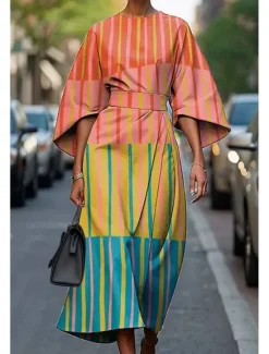 Clearance Women's Long Dress Maxi Dress Casual Dress Summer Dress Fashion Modern Daily Date Weekend Regular Fit Geometric 3/4 Length Sleeve Crew Neck Black Yellow Light Green Pink Summer Women Floral Dresses