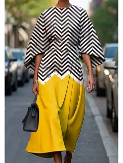 Clearance Women's Long Dress Maxi Dress Casual Dress Summer Dress Fashion Modern Daily Date Weekend Regular Fit Geometric 3/4 Length Sleeve Crew Neck Black Yellow Light Green Pink Summer Women Floral Dresses