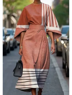 Clearance Women's Long Dress Maxi Dress Casual Dress Summer Dress Fashion Modern Daily Date Weekend Regular Fit Geometric 3/4 Length Sleeve Crew Neck Black Yellow Light Green Pink Summer Women Floral Dresses