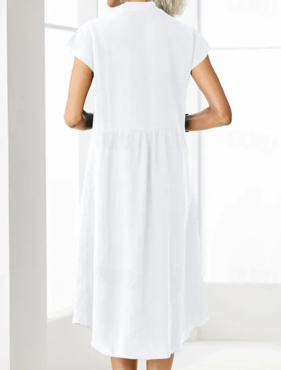 Sale Women's Long Dress Maxi Dress Linen-Inspired Dresses Shirt Dress Casual Dress Cotton Linen Dress Stylish Casual Vacation Daily Date Regular Fit Plain Short Sleeve Stand Collar Black White Gray Summer Women Dresses