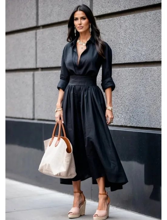 Outlet Women's Long Dress Maxi Dress Swing Dress Elegant Going out Regular Fit Pure Color Long Sleeve V Neck Black White Fall Women White Dresses