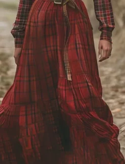 Outlet Women's Long Dress Maxi Dress Plaid Dress Casual Dress Swing Dress Summer Dress Vintage Vacation Daily Holiday Regular Fit Plaid Long Sleeve V Neck Summer Women Floral Dresses